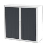 Armoire mi-haute à rideaux EASY OFFICE - 110 x 104 x 41,5 cm - Corps et poignée blanc - Rideaux anthracite