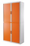 Armoire haute à rideaux EASY OFFICE - 110 x 204 x 41,5 cm - Corps blanc - Rideaux et poignée orange