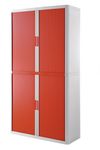 Armoire haute à rideaux EASY OFFICE - 110 x 204 x 41,5 cm - Corps blanc - Rideaux et poignée rouge