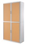 Armoire haute à rideaux EASY OFFICE - 110 x 204 x 41,5 cm - Corps et poignée blanc - Rideaux imitation hêtre