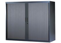 Armoire basse à rideaux - L120 x H105 x P43 cm - 2 tablettes - anthracite