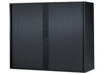 Armoire mi-haute à rideaux - L120 x H105 x P43 cm - 2 tablettes - noir