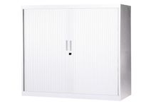 Armoire mi-haute à rideaux - L120 x H105 x P43 cm - 2 tablettes - blanc