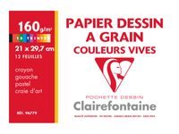 Clairefontaine Etival - Pochette papier à dessin - 12 feuilles - A4 - 160 gr - couleurs vives