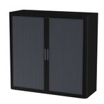 Armoire mi-haute à rideaux EASY OFFICE - 110 x 104 x 41,5 cm - Corps noir - Rideaux et poignée anthracite