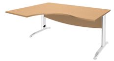 Bureau compact à gauche IDRA - L180 cm - Pieds blanc - Plateau imitation Hêtre (Pieds de renfort obligatoire à rajouter - non inclus)