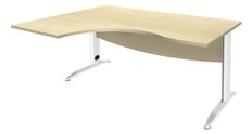 Bureau compact à gauche IDRA - L180 cm - Pieds blanc - plateau imitation Erable (Pieds de renfort obligatoire à rajouter - non inclus)