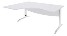Bureau compact à gauche IDRA - L180 cm - Pieds blanc - plateau Blanc perle (Pieds de renfort obligatoire à rajouter - non inclus)