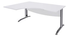 Bureau compact à gauche IDRA - L180 cm - Pieds alu - plateau Blanc perle (Pieds de renfort obligatoire à rajouter - non inclus)