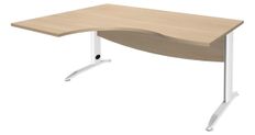 Bureau compact à gauche IDRA - L160 cm - Pieds blanc - plateau imitation Chêne clair (Pieds de renfort obligatoire à rajouter - non inclus)