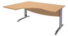 Bureau compact à gauche IDRA - L160 cm - Pieds alu - Plateau imitation Hêtre (Pieds de renfort obligatoire à rajouter - non inclus)