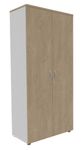Armoire haute IDRA/DUAL - H180 x L80 x P47 - 2 portes - Corps blanc - Portes et dessus imitation Chêne clair