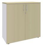 Armoire mi-haute IDRA/DUAL -  L80 x H102 x P47 - 2 portes - 2 tablettes métal DS - Corps blanc - Portes et dessus Erable