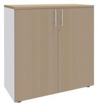 Armoire mi-haute IDRA/DUAL - L80 x H102 x P47 - 2 portes - 2 tablettes métal DS - Corps blanc - Portes et dessus Chêne clair