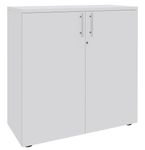 Armoire mi-haute IDRA/DUAL -  L80 x H102 x P47 - 2 portes - 2 tablettes métal DS - Corps blanc - Portes et dessus blanc perle