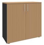 Armoire mi-haute IDRA/DUAL -  L80 x H102 x P47 - 2 portes - 2 tablettes métal DS - Corps anthracite - Portes et dessus Hêtre