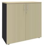 Armoire mi-haute IDRA/DUAL -  L80 x H102 x P47 - 2 portes - 2 tablettes métal DS - Corps anthracite - Portes et dessus Erable