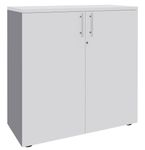 Armoire mi-haute IDRA/DUAL -  L80 x H102 x P47 - 2 portes - 2 tablettes métal DS - Corps alu - Portes et dessus Blanc perle