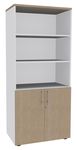 Bibliothèque haute IDRA/DUAL avec 2 portes basses - L80 x H180 x P47 - Corps blanc - Portes et dessus imitation Chêne clair