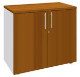 Armoire basse IDRA/DUAL - H72 x L80 x P47 - 2 portes - Corps blanc - Dessus et portes imitation Merisier