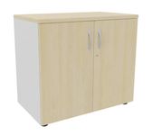 Armoire basse IDRA/DUAL - H72 x L80 x P47 - 2 portes - Corps blanc - Dessus et portes imitation Erable