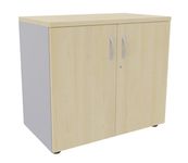 Armoire basse IDRA/DUAL - H72 x L80 x P47 - 2 portes - Corps alu - Dessus et portes imitation Erable