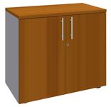 Armoire basse IDRA/DUAL - H72 x L80 x P47 - 2 portes - Corps alu - Dessus et portes imitation Merisier