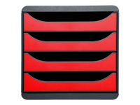 Exacompta BigBox - Module de classement 4 tiroirs - noir/rouge carmin