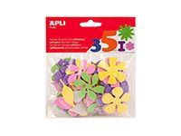 APLI kids - Forma artesanal - flor - 5 x 0.2 cm - brillo rosa, brillo púrpura, azul brillante, naranja destelleante, verde resplandeciente, gris luminoso, amarillo reluciente - etilvinilacetato (EVA) (paquete de 48)