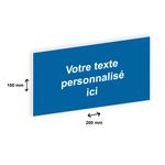 Plaque personnalisée avec votre texte - 200 x 100 mm - bleue - adhésivée prête à poser