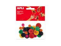 Apli - 30 Boutons artisanaux - bleu, jaune, rouge, vert, orange, rose - bois