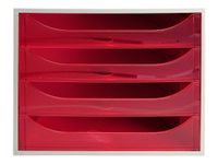 Exacompta Ecobox - Module de classement 4 tiroirs - gris/framboise transparent