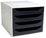 Exacompta Ecobox - Module de classement 4 tiroirs - gris/noir