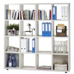Bibliothèque haute CUBIC - L160 x H163 x P30 cm - 16 Cases - Blanc perle