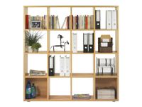 Bibliothèque haute CUBIC - L160 x H163 x P30 cm - 16 Cases - imitation Chêne clair