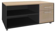 Console mobile EXPRIM/LOFTER/LEVEL - L120 x H63 x P60 cm - 2 tiroirs dont 1 DS - coté anthracite - finition façade et dessus imitation Chêne clair