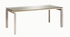Bureau verre SLIVER - 190 cm - Pieds métal - Chêne fil et blanc