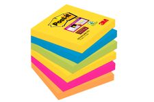 Post-it - 6 Blocs notes de 90 feuilles Super Sticky Rio - couleurs vives assorties - 76 x 76 mm
