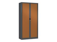 Armoire haute monobloc Class 900 - 180 x 90 x 43 cm - corps anthracite - rideaux imitation merisier