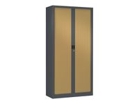 Armoire haute monobloc Class 900 - 180 x 90 x 43 cm - corps anthracite - rideaux imitation hêtre