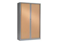 Armoire haute monobloc à rideaux GENERIC - 198 x 120 x 43 cm - corps aluminium - rideaux imitation hêtre