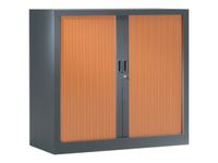 Armoire mi-haute monobloc à rideaux GENERIC - 100 x 120 x 43 cm - anthracite/imitation merisier