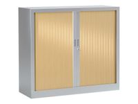 Armoire mi-haute monobloc à rideaux GENERIC - 100 x 120 x 43 cm - aluminium/chêne clair