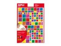 APLI kids - Adhesivo de decoración - cuadrado - 6 hojas - verde metálico, rojo metálico, azul metálico, rosa metálico, naranja metálico, amarillo metálico, púrpura metalizado - permanente (paquete de 624)