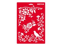 MEYCO - Pochoir artisanal - fleurs et oiseaux - 21 x 31 cm - rouge transparent - plastique