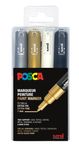 POSCA PC- 1MC - 4 Marqueurs - noir, argent, blanc, or - 1 mm