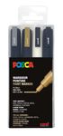 Uni POSCA PC-3M - Pack de 4 marqueurs - noir, argent, blanc, or