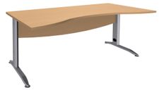 Bureau double vague symétrique IDRA - L180 cm - Pieds alu - plateau imitation Hêtre