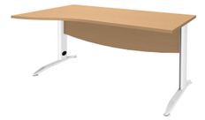 Bureau droit IDRA - Vague à gauche - L160 cm - Pieds blancs - Plateau imitation Hêtre