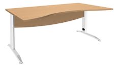 Bureau double vague symétrique IDRA - L180 cm - Pieds blanc - plateau imitation Hêtre